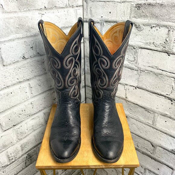 Vintage 90s WM. Moorby Black Leather Western Cowboy Boots - Picture 1 of 15
